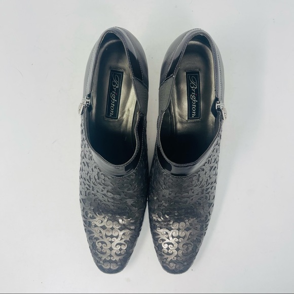 Brighton Rhythm Metallic Pewter Laser Cut Leather Heeled Shoe 11M NEW - Picture 10 of 10